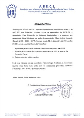 APECI - Convocatria para Assembleia Geral Ordinria 